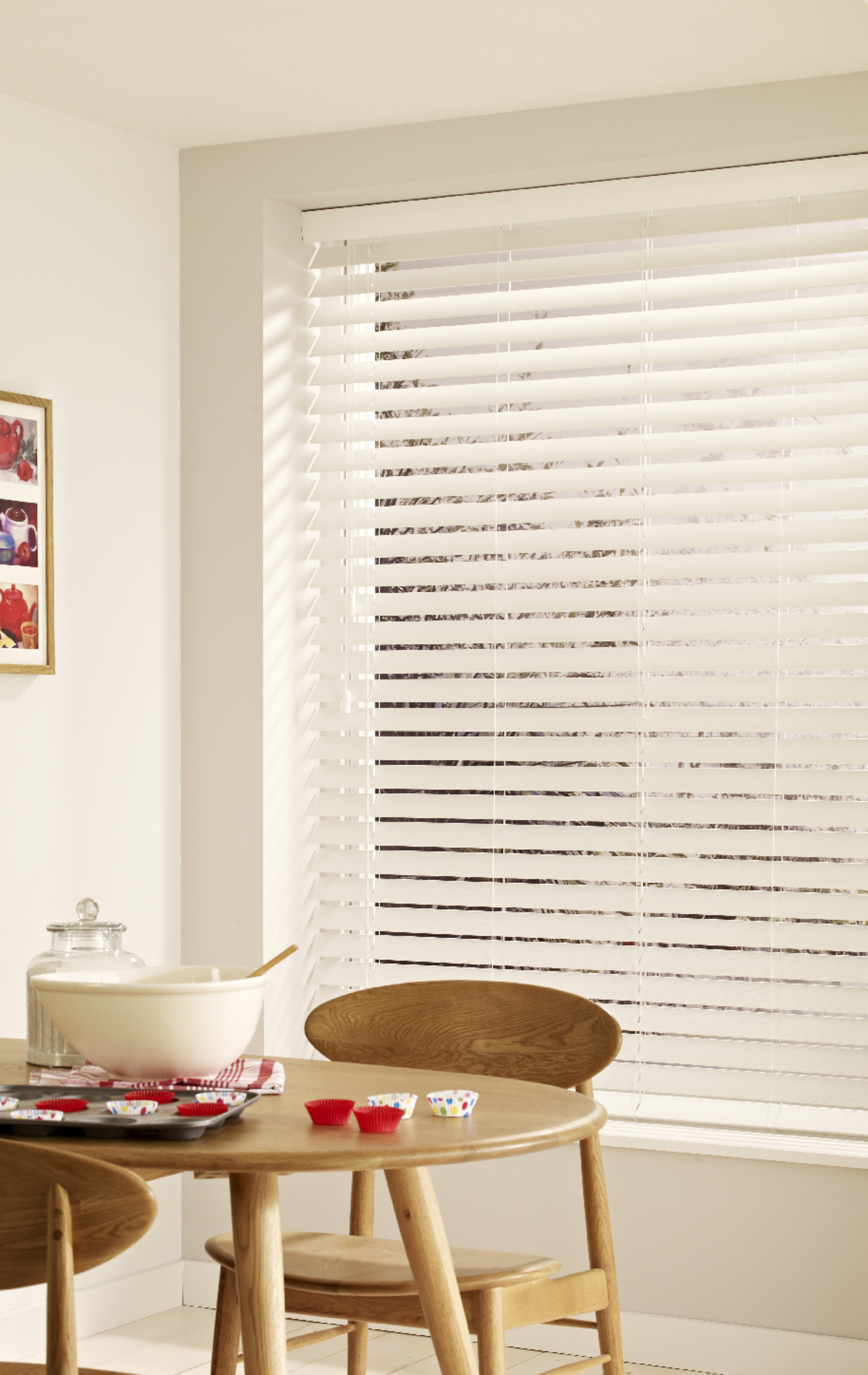 Expressions pure white wood venetian blinds.